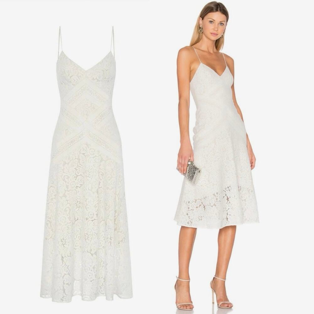 Lover‎ White Lace Midi Dress 8 Bridal LWD Occasion Floral Event Graduation Ivory